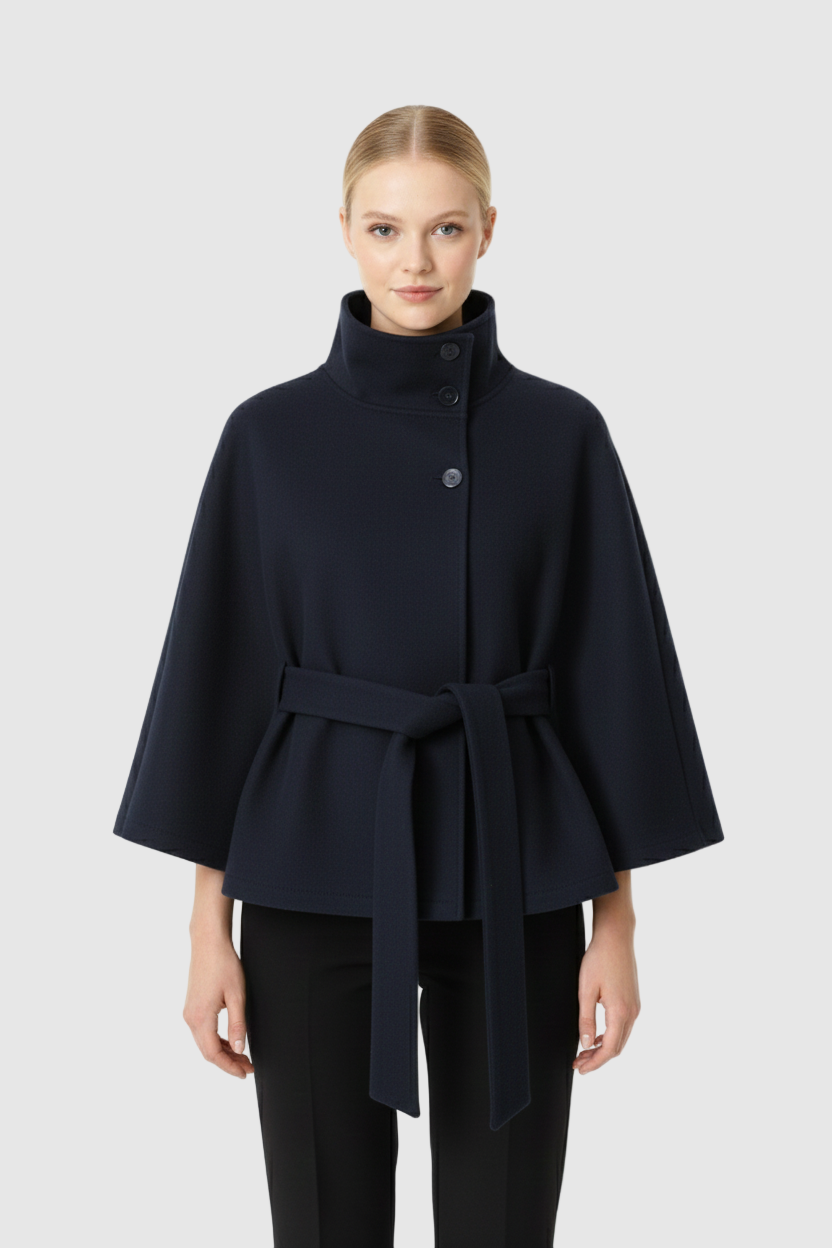 Elfriede | Damen Winter Mantel Mit Hohem Kragen Und Gürtel