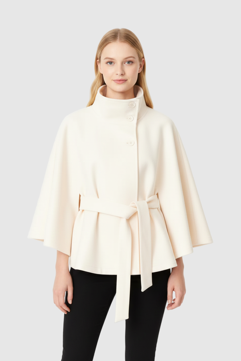 Elfriede | Damen Winter Mantel Mit Hohem Kragen Und Gürtel