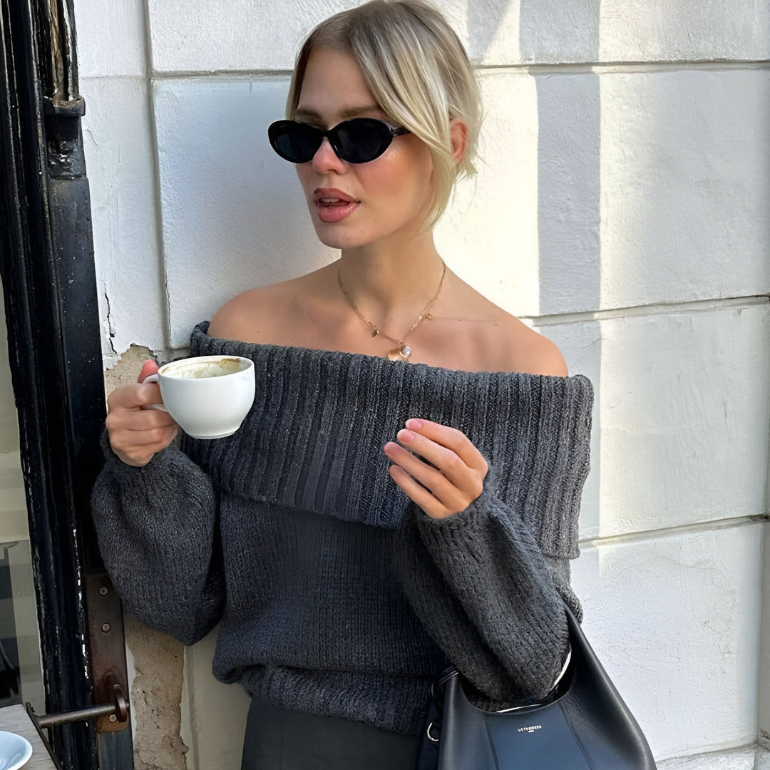 Xena - Schlichter schulterfreier Strickpullover