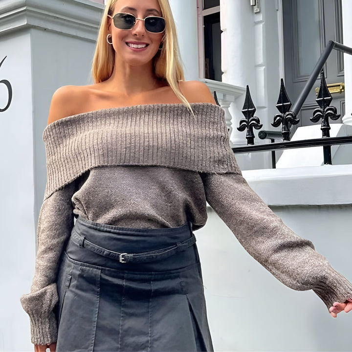 Xena - Schlichter schulterfreier Strickpullover
