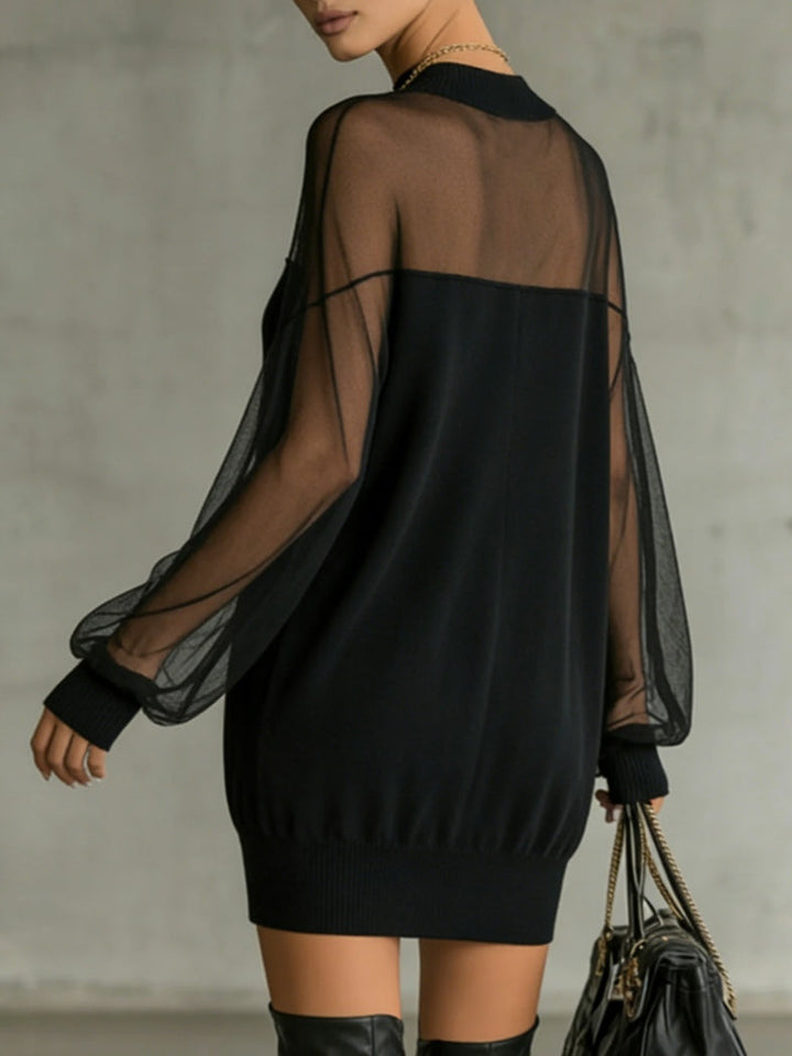 Damen-Minikleid mit Mesh-Ärmeln und hohem Ausschnitt