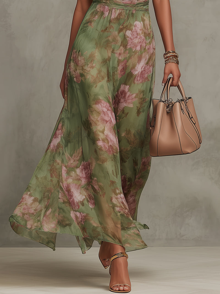 Damen-Maxikleid mit Neckholder aus Chiffon mit Blumenmuster