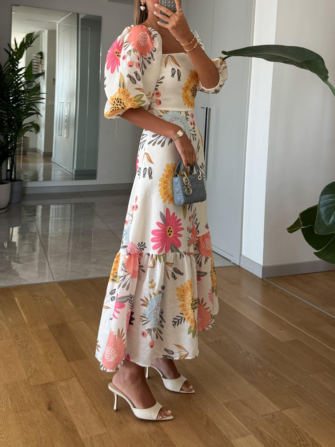 Sarah – Floral Square-Neck Puff Dress for Women - Image 7