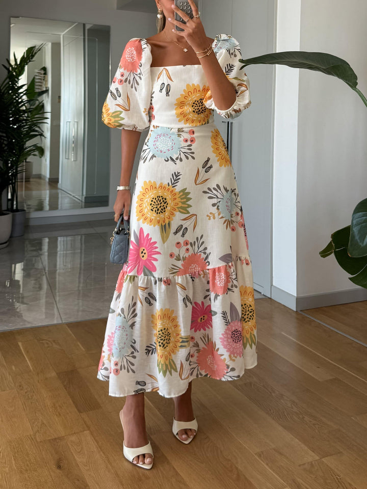 Sarah – Floral Square-Neck Puff Dress for Women - Image 3