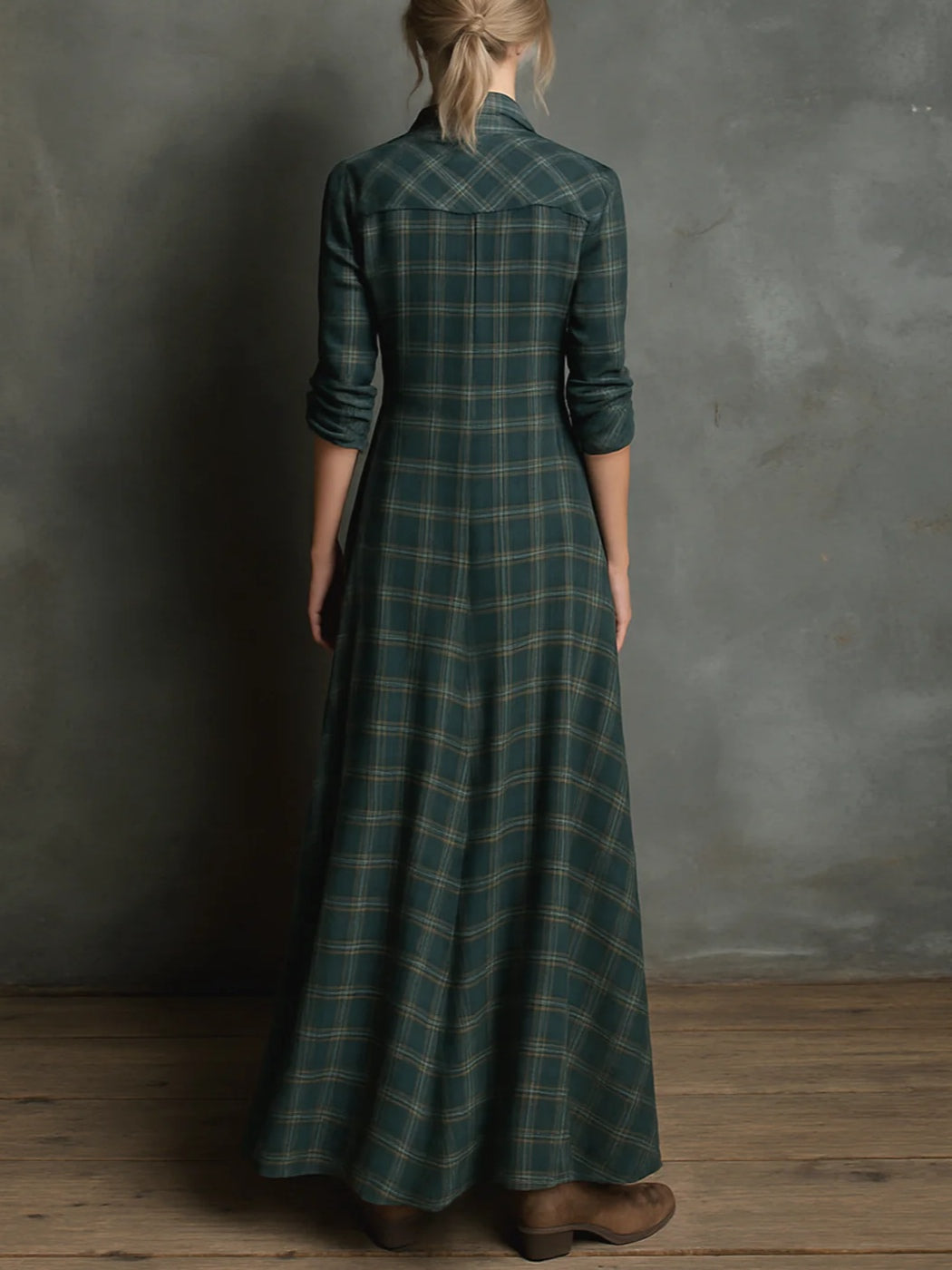 Maxikleid für Damen im Karomuster – Lässiger Stil mit Knöpfen