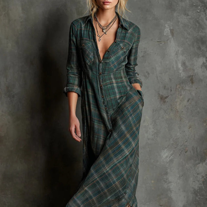Maxikleid für Damen im Karomuster – Lässiger Stil mit Knöpfen