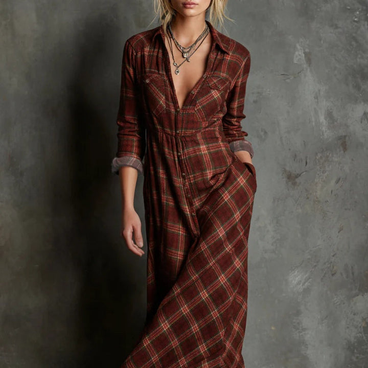 Maxikleid für Damen im Karomuster – Lässiger Stil mit Knöpfen