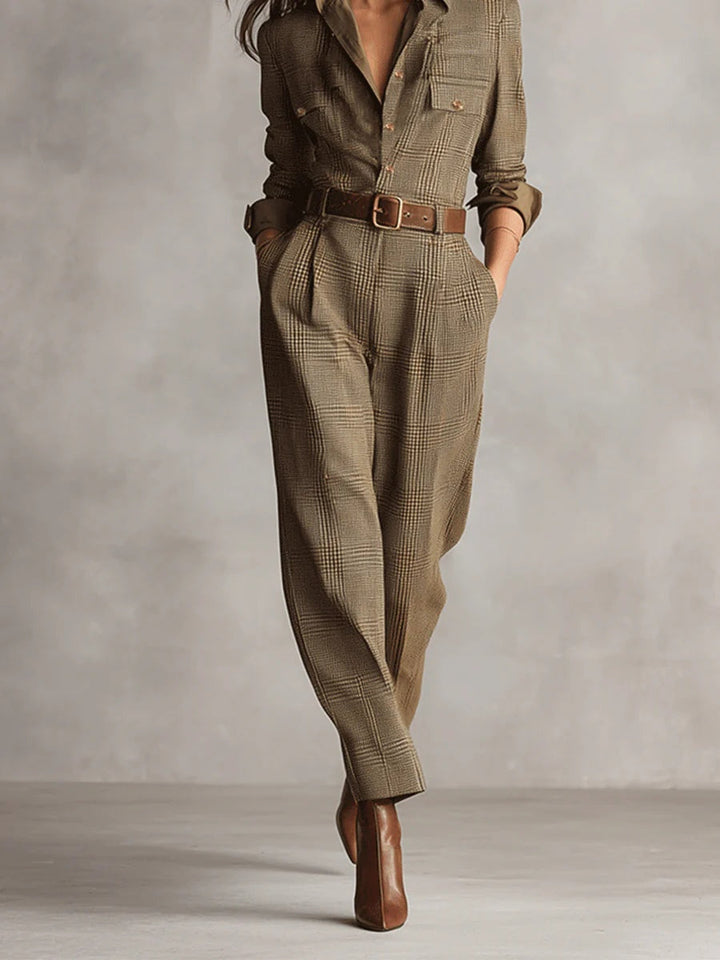 Jumpsuit für Damen mit Karomuster und Taschen