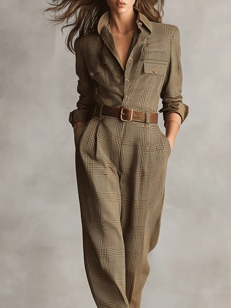 Jumpsuit für Damen mit Karomuster und Taschen