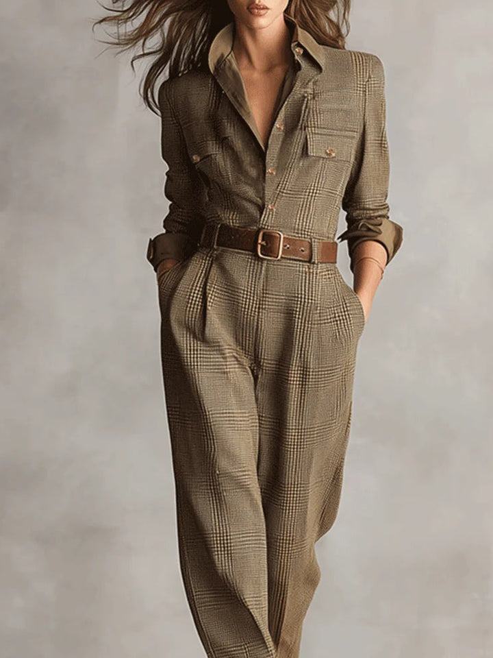 Jumpsuit für Damen mit Karomuster und Taschen