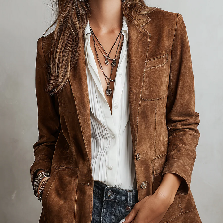 Damen-Wildlederjacke im Vintage-Stil mit Revers
