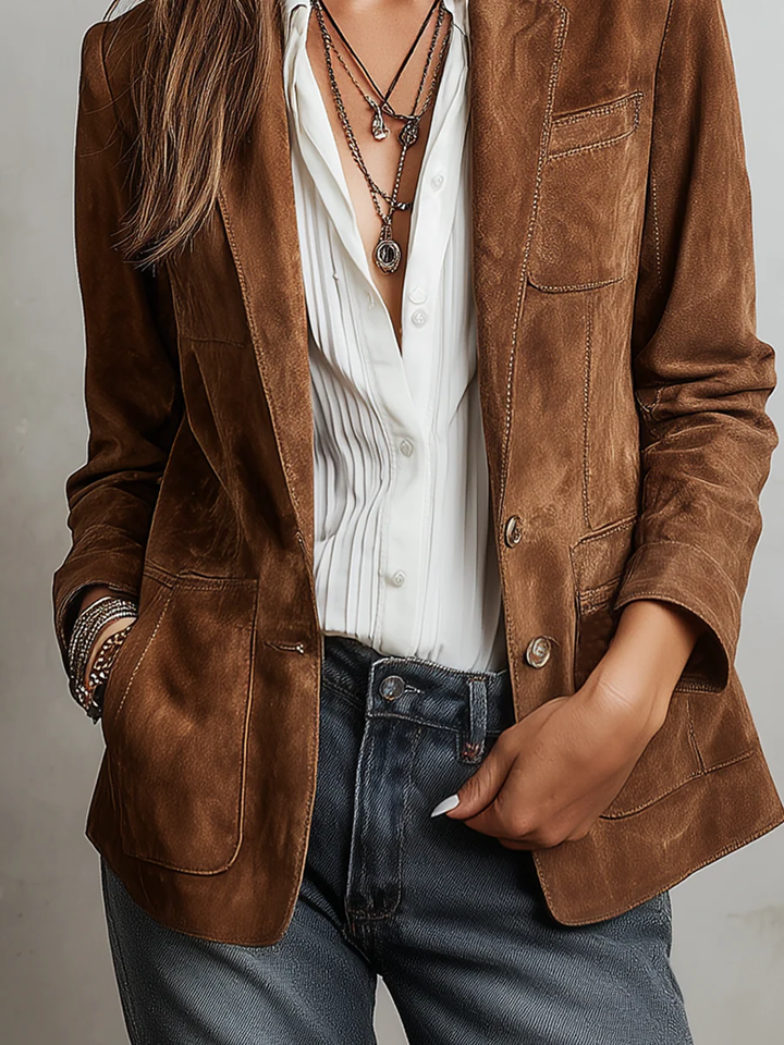Damen-Wildlederjacke im Vintage-Stil mit Revers