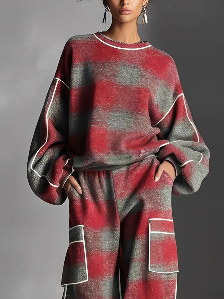 Damen-Zweiteiler: Sweatshirt und Hose mit Karomuster