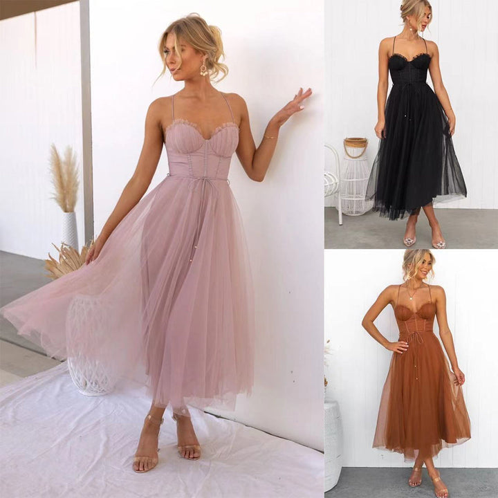 Roseanne – Langes Maxikleid schulterfrei aus Netz