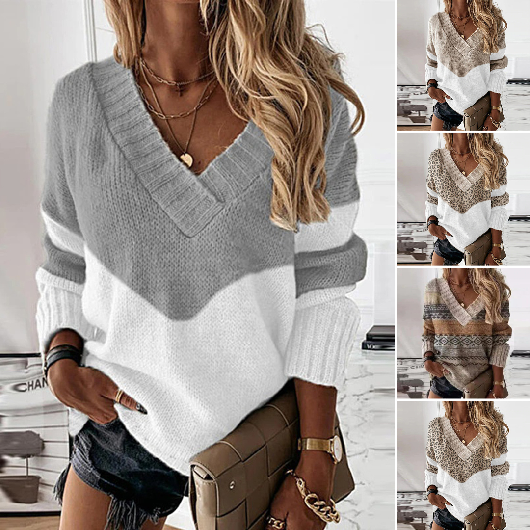 Zachte V-hals Gebreide Trui voor Casual Looks - Lozenda