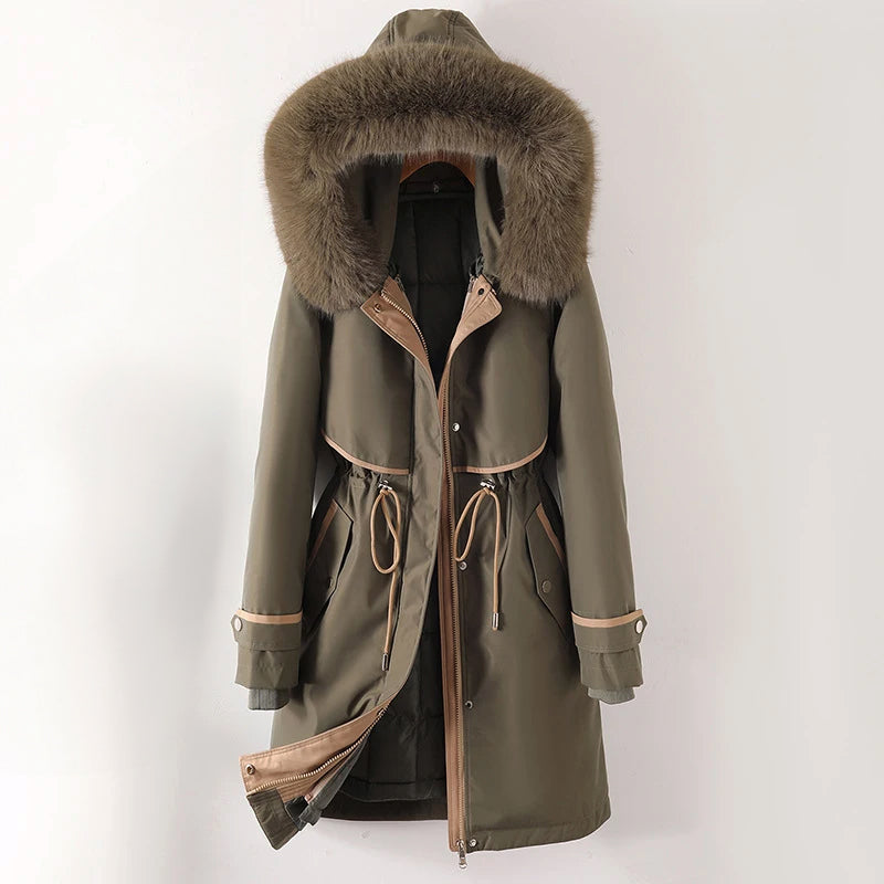 Hanna | Damen Warme, lange Jacke mit Kapuze