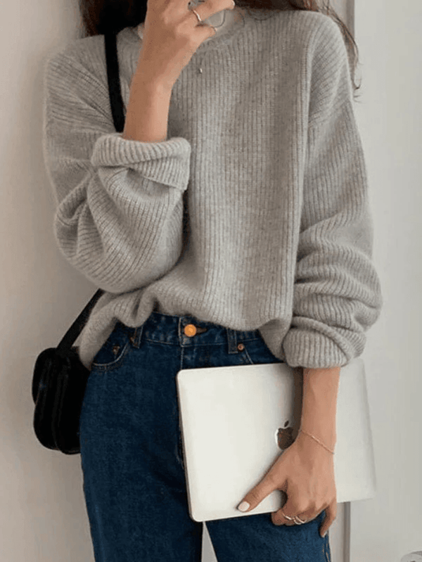 Zoey - Unifarbener Pullover mit Rundhalsausschnitt
