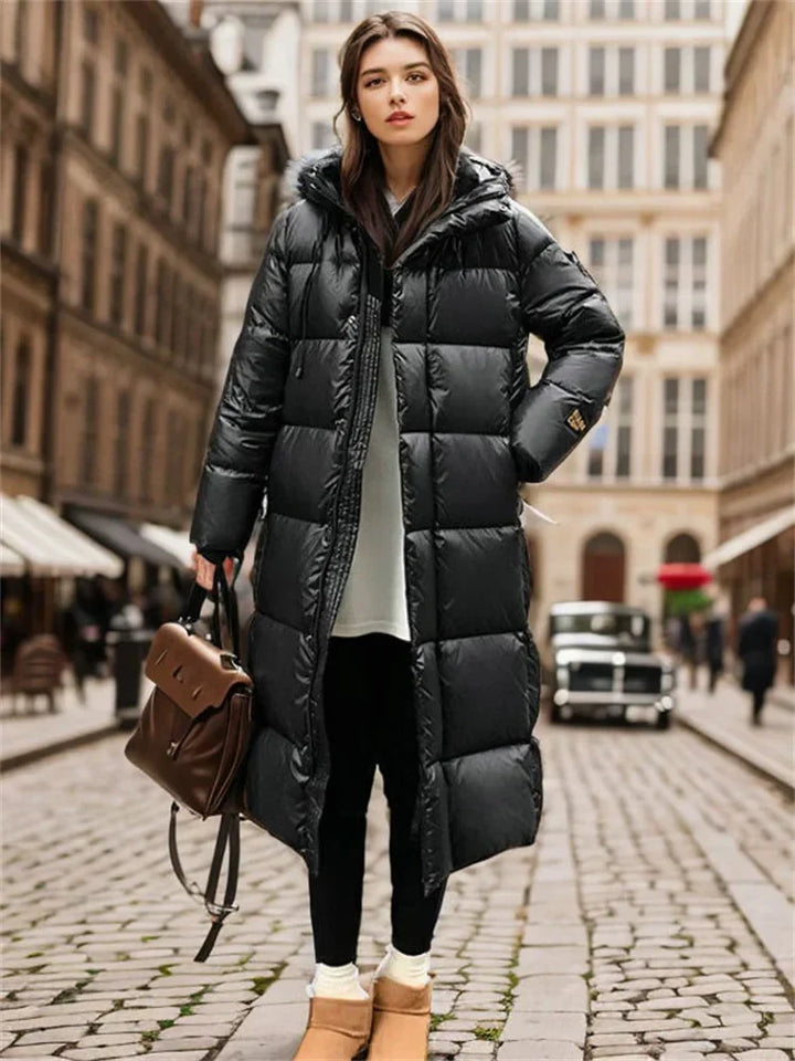 Lange Winter Daunenjacke | Winterjacke Mantel Gesteppt mit Kapuze