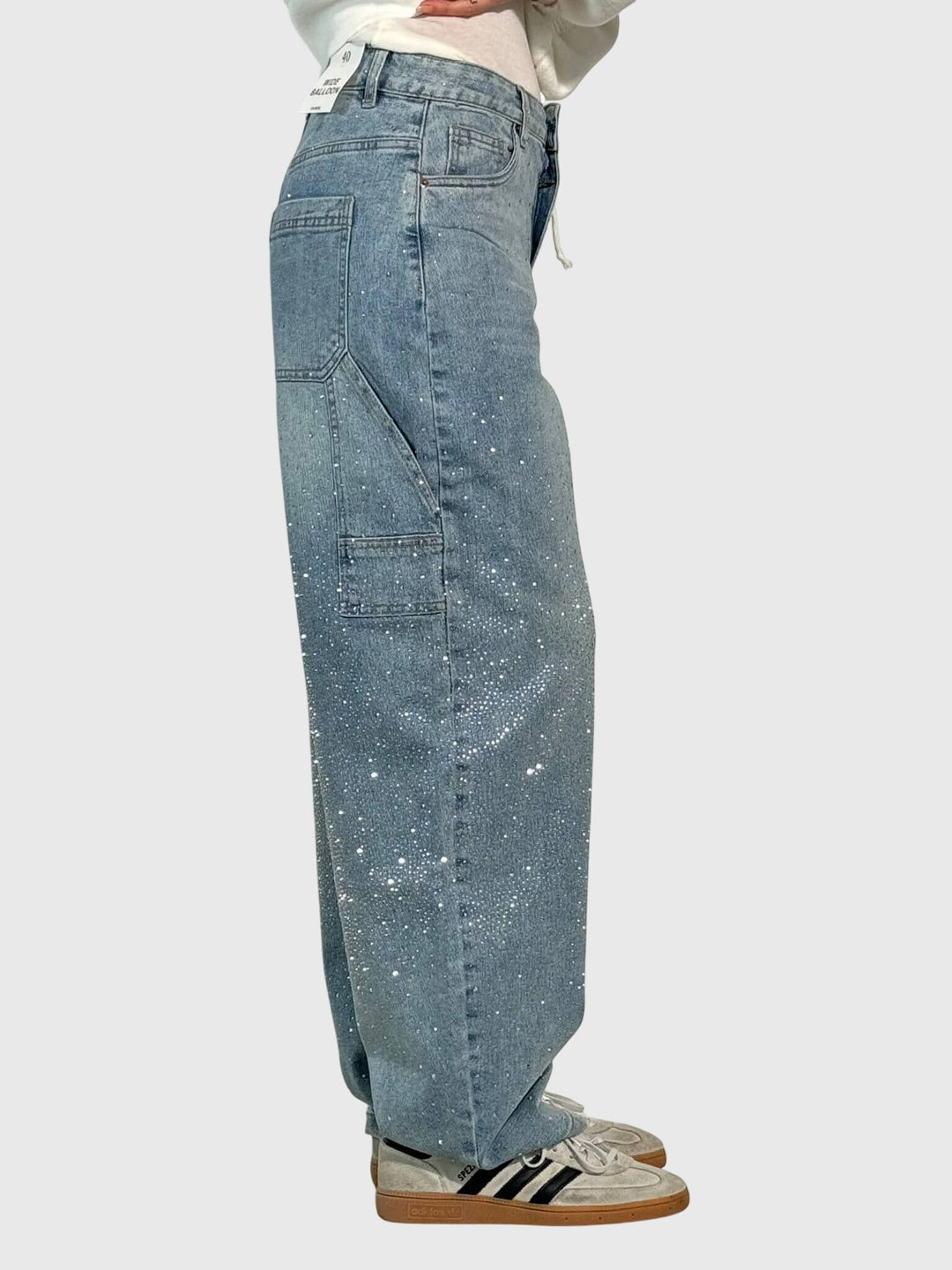 Greta | Damen Glänzende Diamant Denim Hose