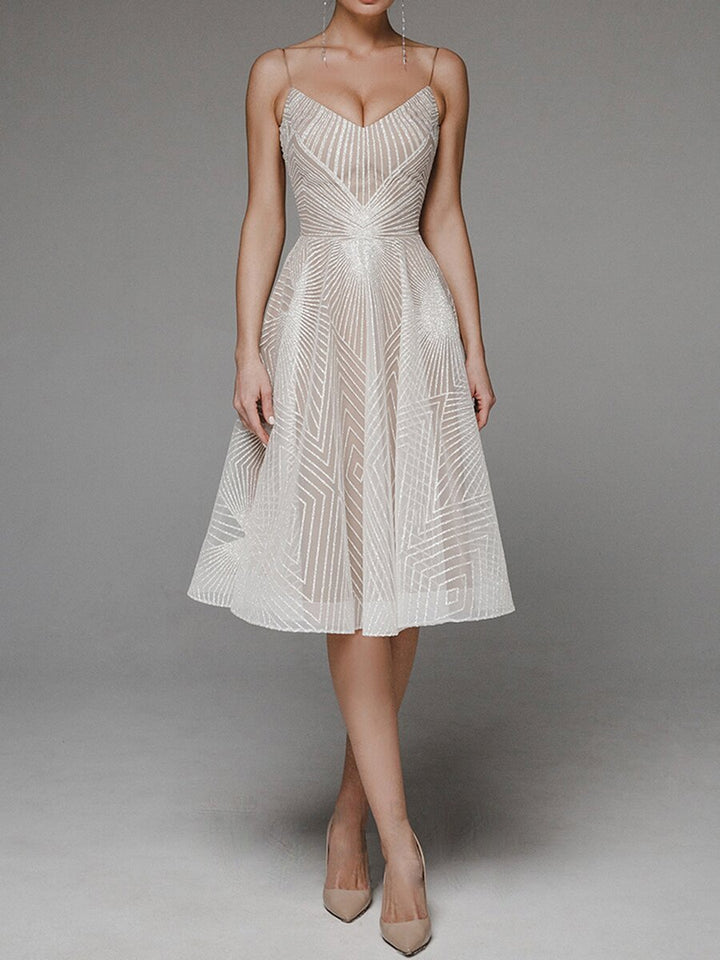 Elegantes A-Linien-Kleid Damen Midi Spaghettiträger