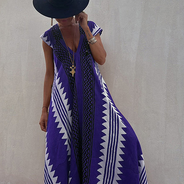 Damen-Maxikleid in A-Linie mit Ethno-Print