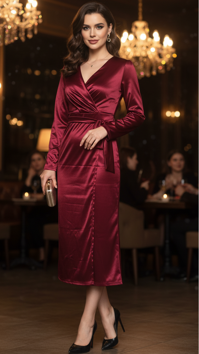 Jasmin | Damen Frühlings-Wickel-Abend-Midikleid