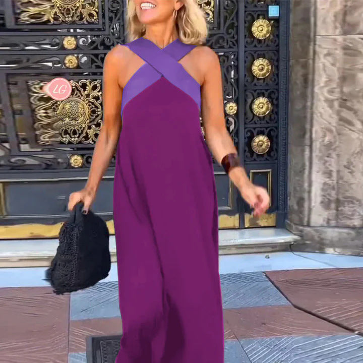 Ärmelloses Maxikleid für Damen mit gekreuztem Rücken
