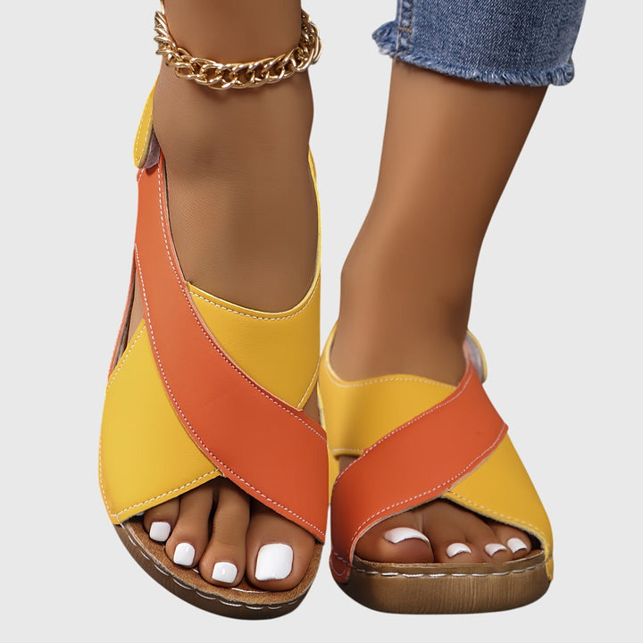 Christoph | Damen Freizeit-Sandalen in zweifarbigem Design mit offenem Zehenbereich
