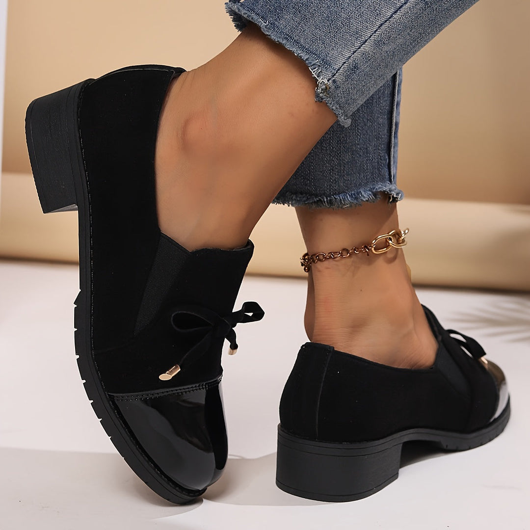 Damen Loafers mit Schleife Blockabsatz