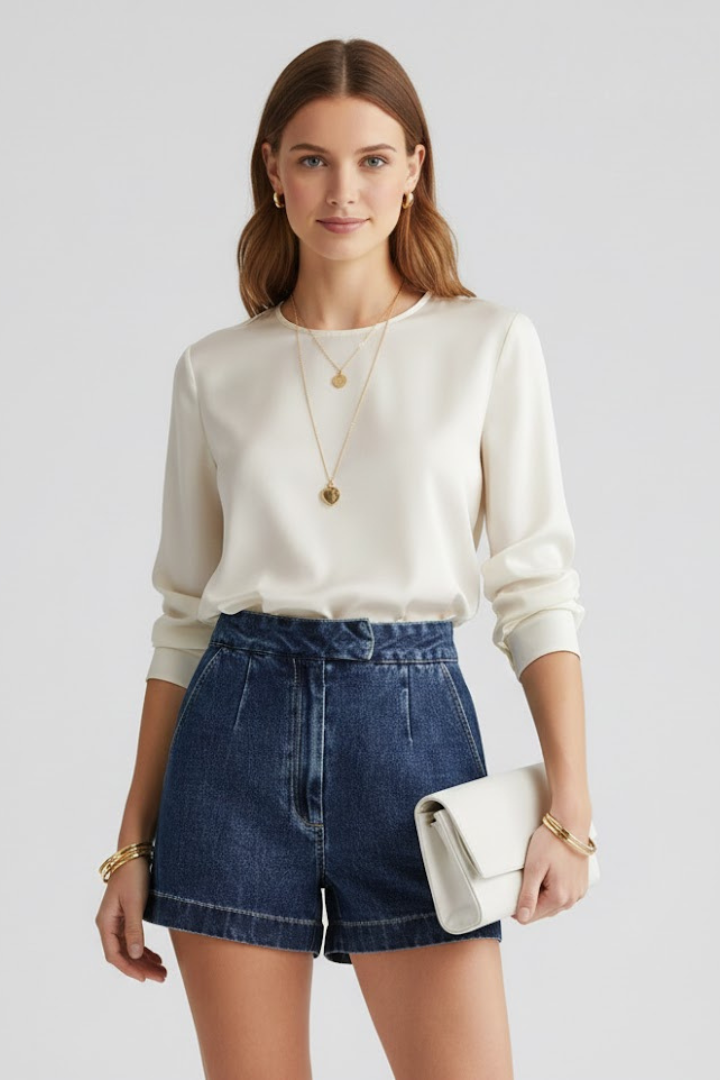 Edith | Damen-Shorts mit hoher Taille und umgeschlagenem Saum
