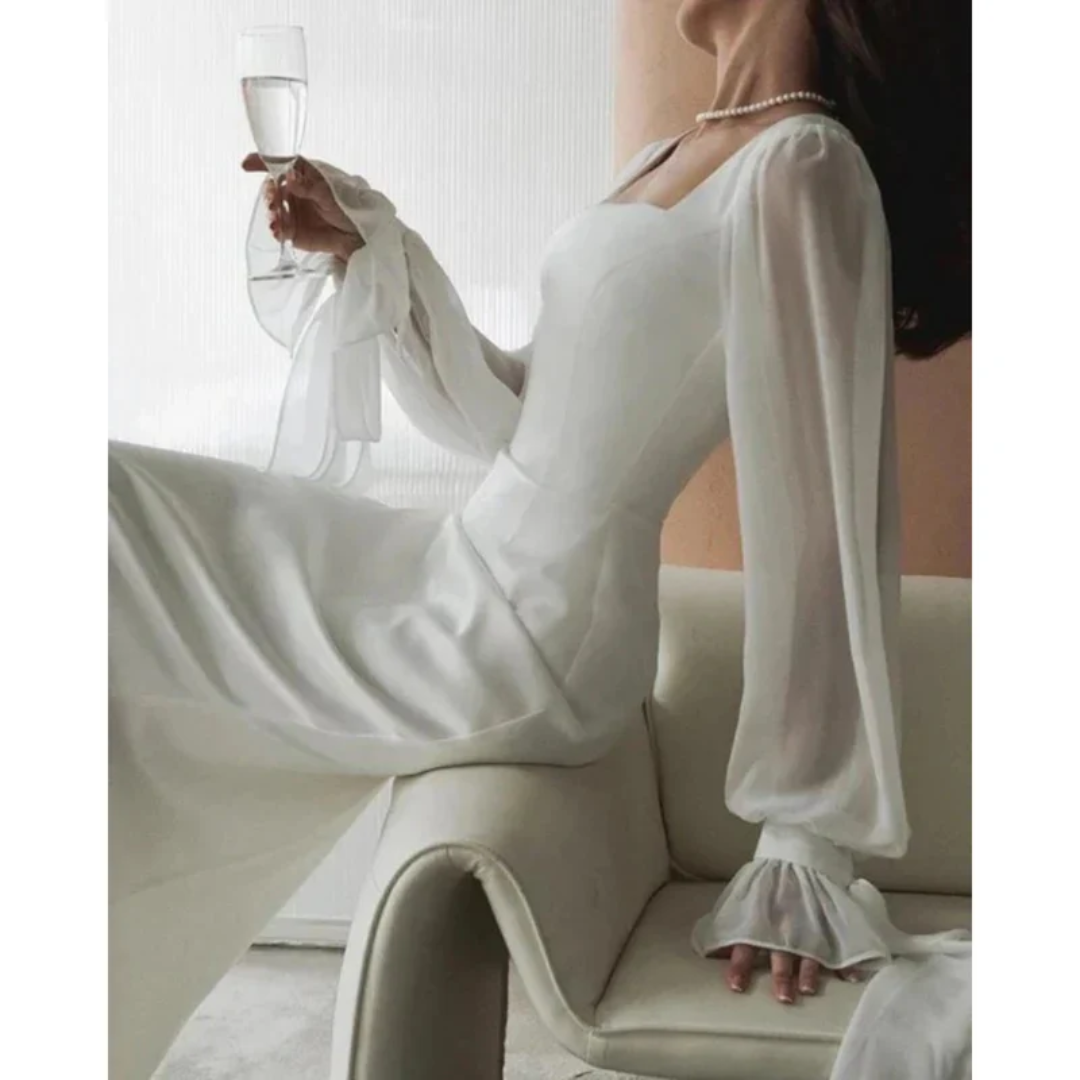 Amelie | Damen Hochzeitskleid Maxi Mit Langen Ärmeln