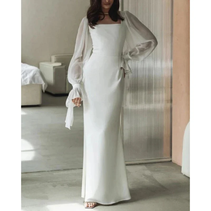 Amelie | Damen Hochzeitskleid Maxi Mit Langen Ärmeln