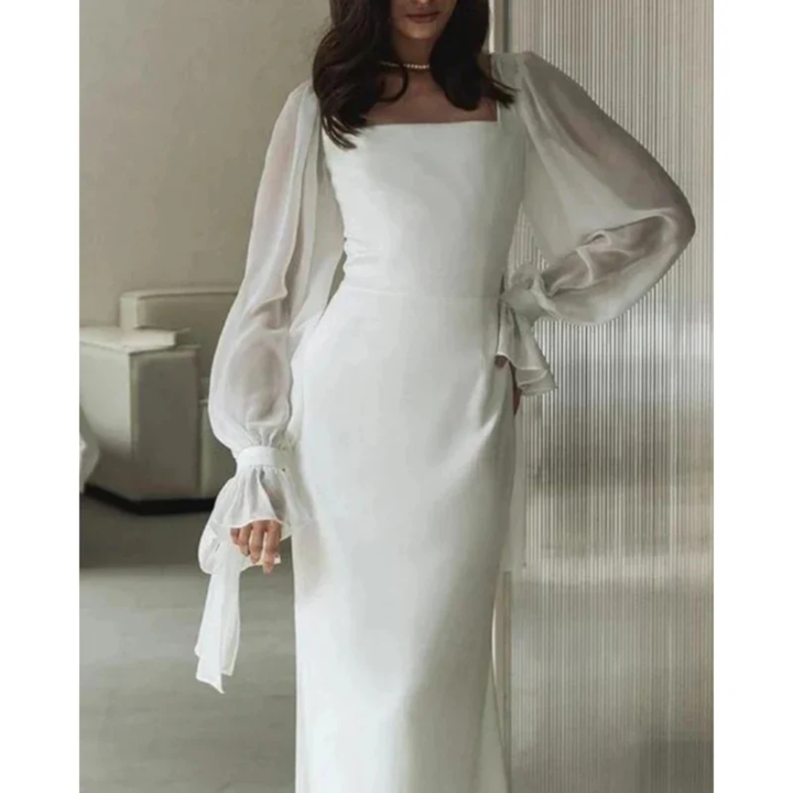 Amelie | Damen Hochzeitskleid Maxi Mit Langen Ärmeln