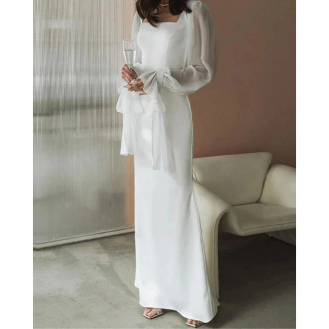 Amelie | Damen Hochzeitskleid Maxi Mit Langen Ärmeln