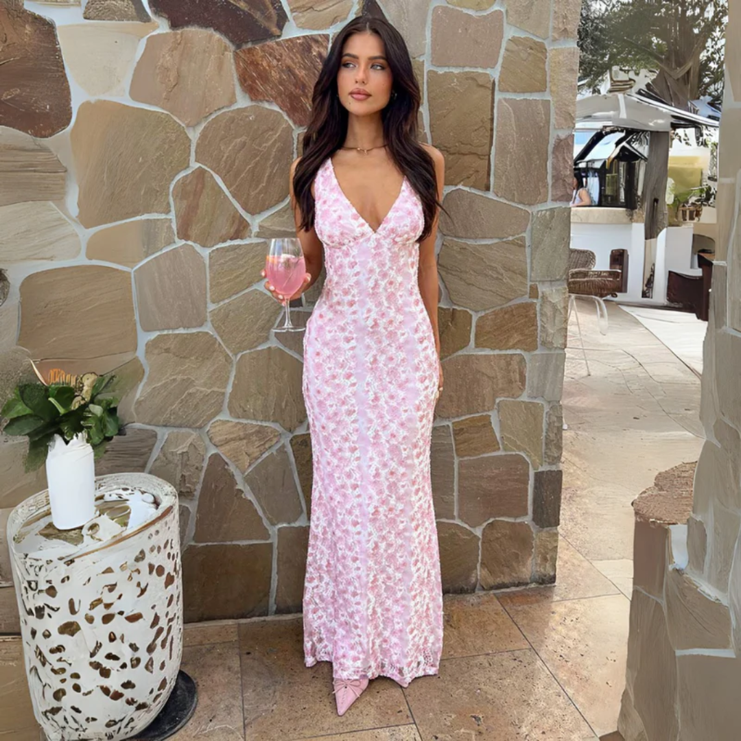 Annelie | Damen Maxi Kleid Für Hochzeitsgast Mit Blumen Print
