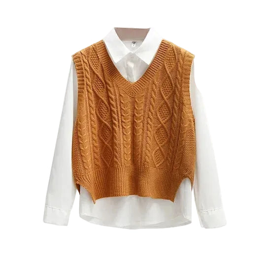 Ärmelloser Pullover mit V-Ausschnitt und gerader Form-Women Sweaters-Alpenkind