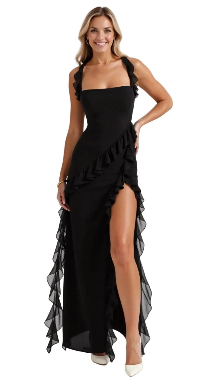 Ärmelloses Maxikleid für Damen mit Rüschenbesatz-Maxi Dress-Alpenkind