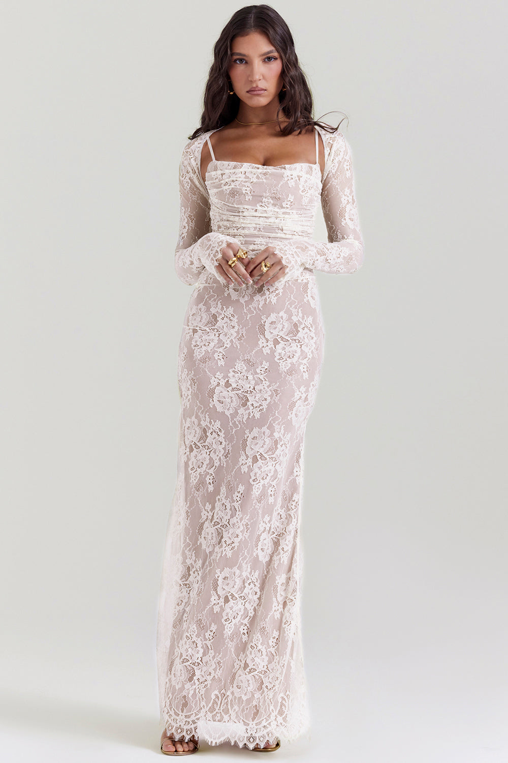 Maxikleid Damen langarm aus Spitze