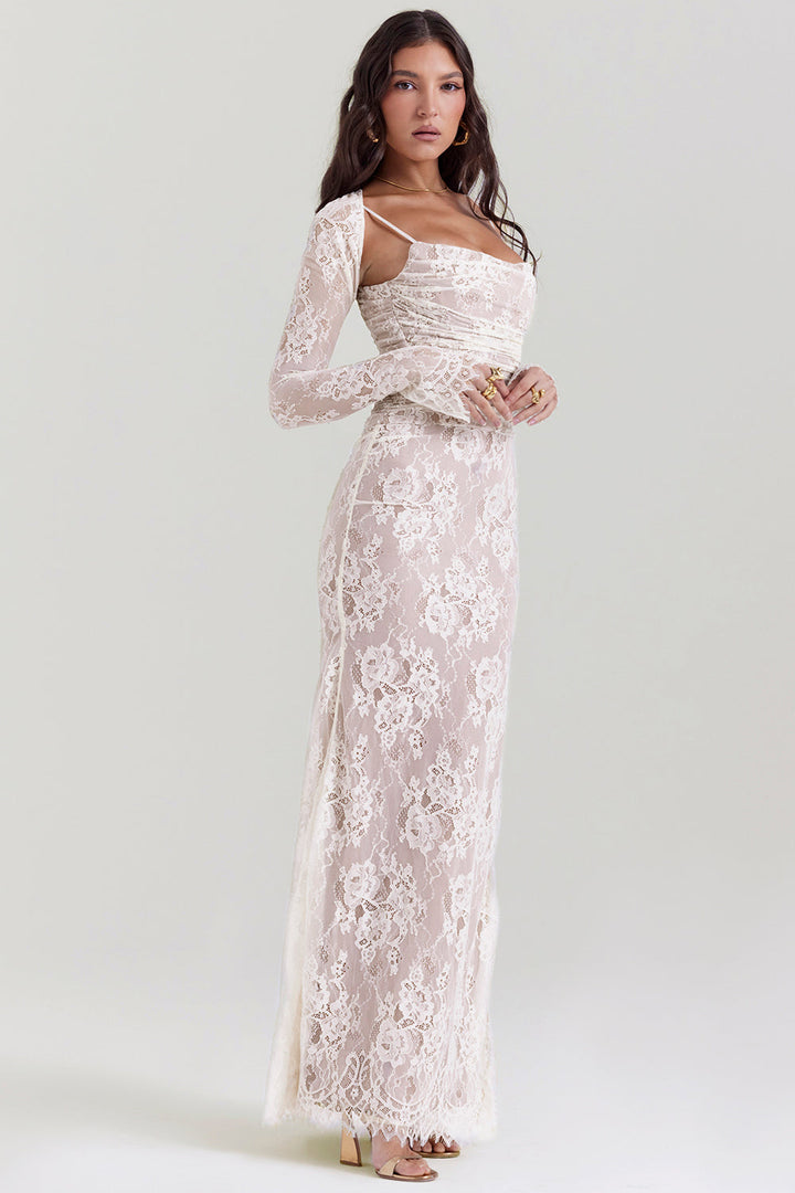 Maxikleid Damen langarm aus Spitze