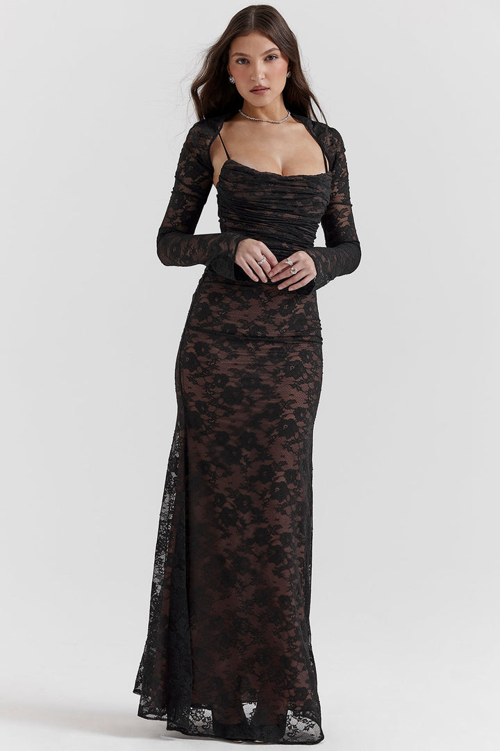 Maxikleid Damen langarm aus Spitze