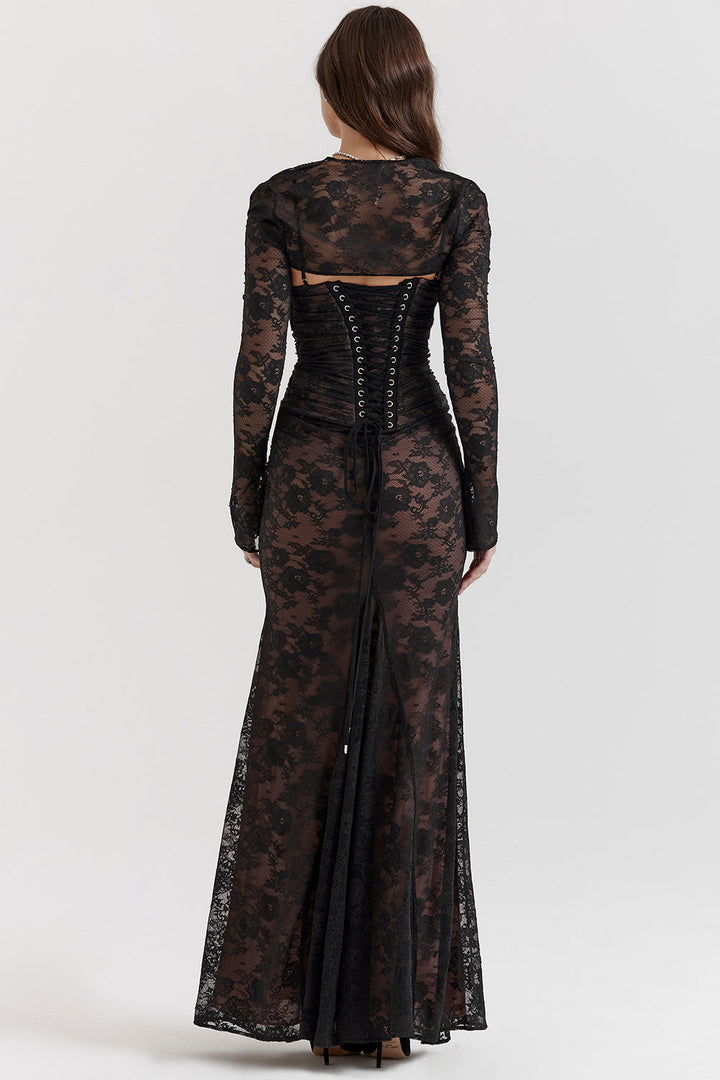 Maxikleid Damen langarm aus Spitze