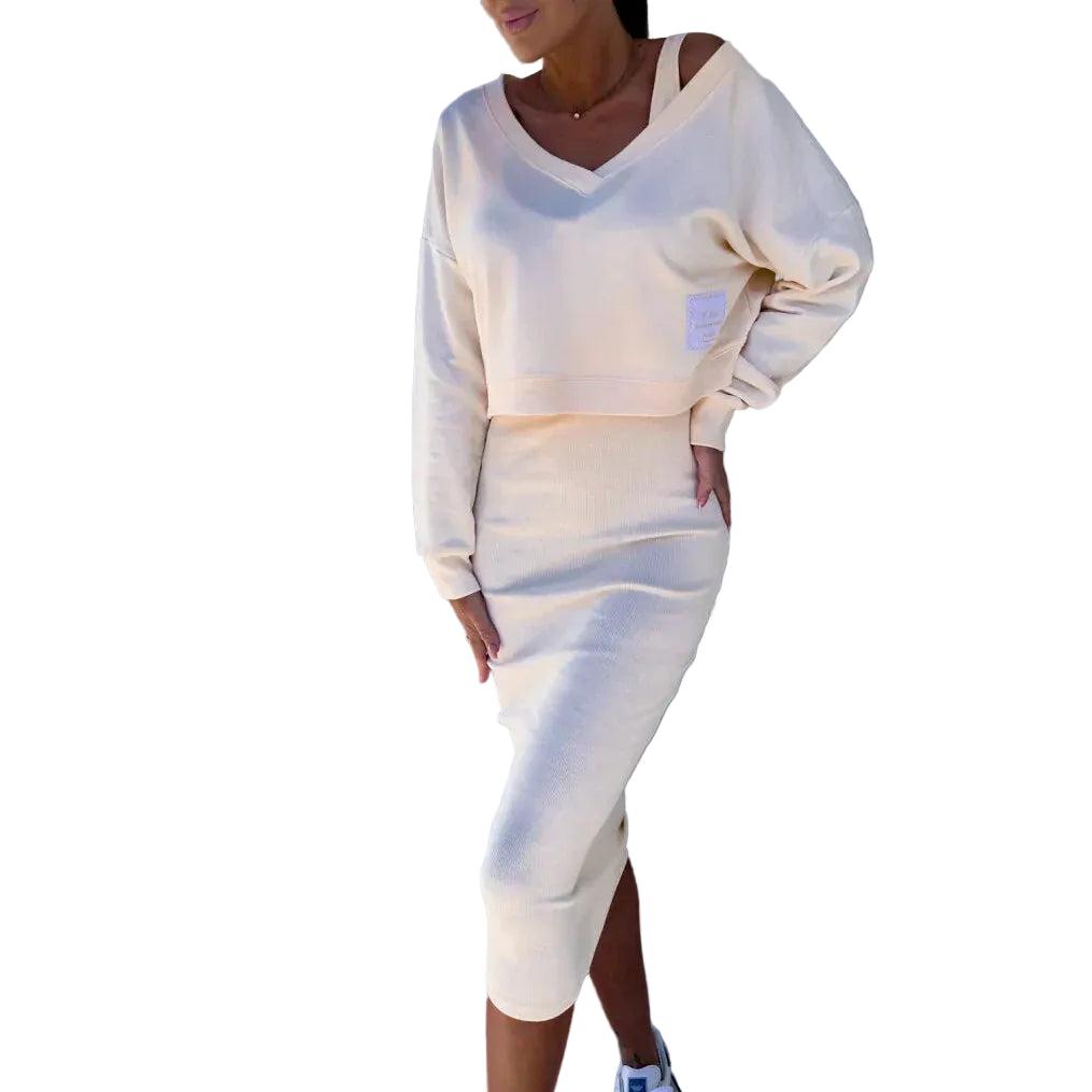 Asymmetrisches zweiteiliges Strickkleid für Damen-Midi Dress-Alpenkind