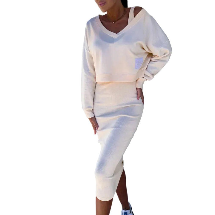 Asymmetrisches zweiteiliges Strickkleid für Damen-Midi Dress-Alpenkind