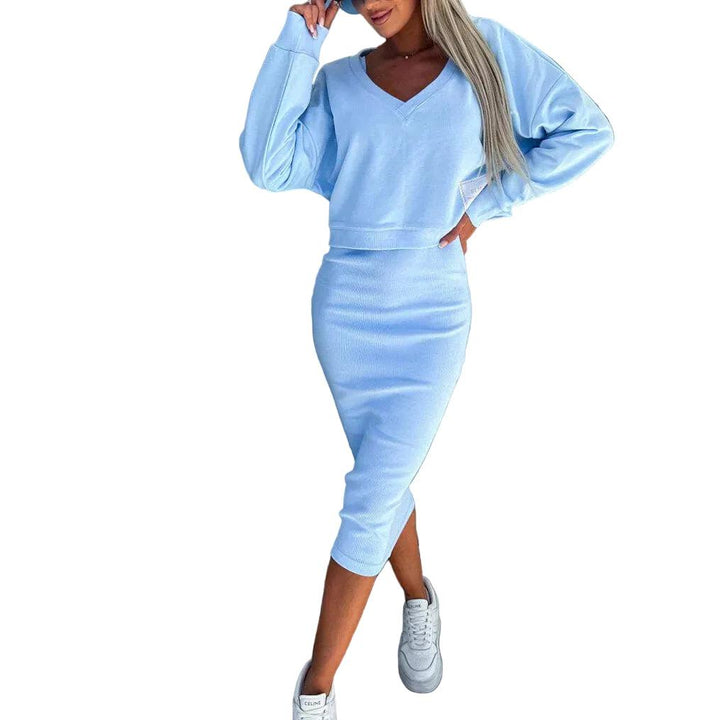 Asymmetrisches zweiteiliges Strickkleid für Damen-Midi Dress-Alpenkind