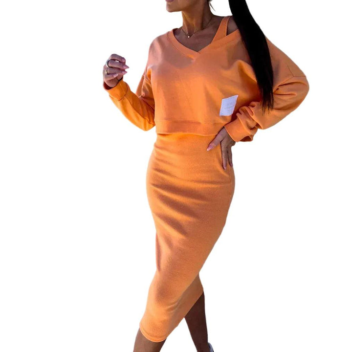Asymmetrisches zweiteiliges Strickkleid für Damen-Midi Dress-Alpenkind