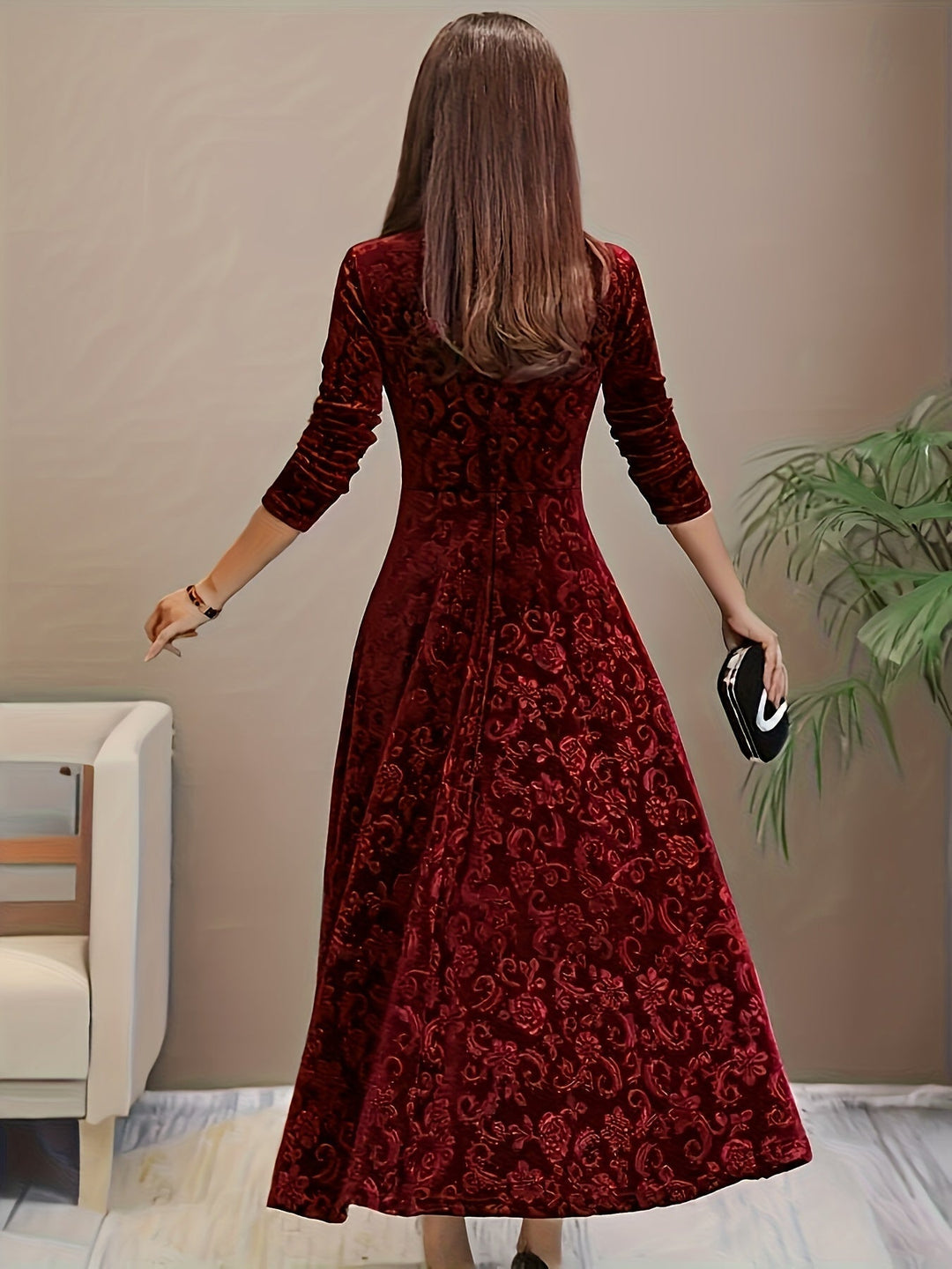 Karin | Damen florales Samt-Kleid für formelle Anlässe