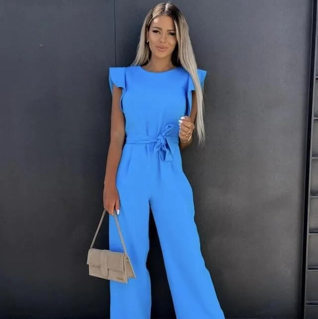 Jumpsuit Damen Schmetterlingsärmel Weite Hosenbeine