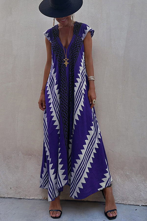 Damen-Maxikleid in A-Linie mit Ethno-Print