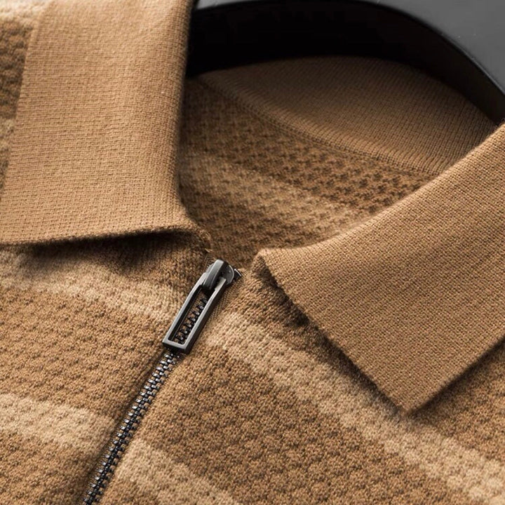 Christoph | Herren Gestreift Viertel-Reißverschluss Strick Polo-Shirt