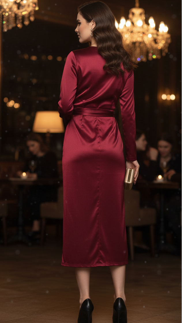 Jasmin | Damen Frühlings-Wickel-Abend-Midikleid